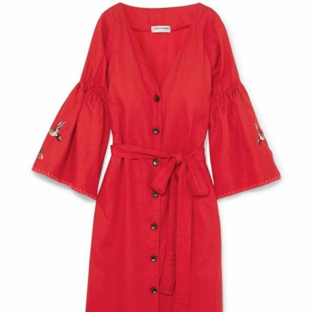 NWT SENSI STUDIO RED EMBROIDERED MAXI DRESS READ